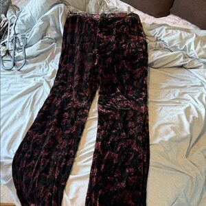 Zara Black and Red Velvet Wide Leg Pants